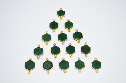 Green Aventurine Faceted Hexagon Shape Connector , Sold By Piece , 13 - 16 mm , RB-7493