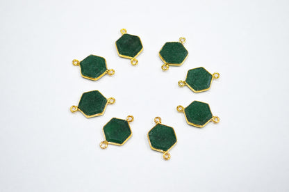 Green Aventurine Faceted Hexagon Shape Connector , Sold By Piece , 13 - 16 mm , RB-7493