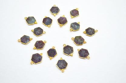 Ruby Kyanite Faceted Hexagon Shape Connector , Sold By Piece , 13 - 15 mm , RB-7494