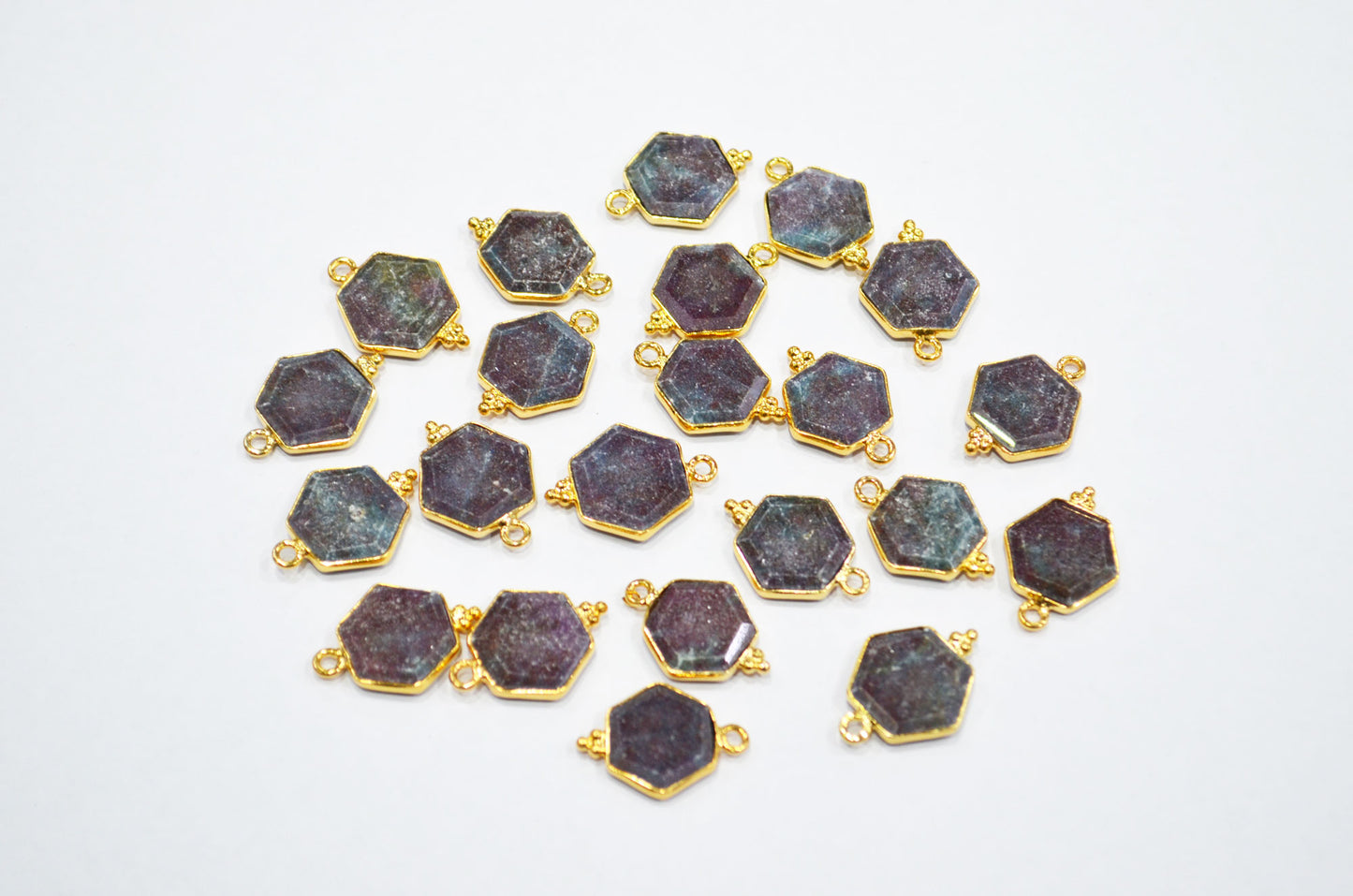 Ruby Kyanite Faceted Hexagon Shape Connector , Sold By Piece , 13 - 15 mm , RB-7494