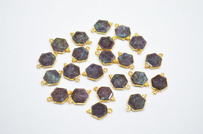 Ruby Kyanite Faceted Hexagon Shape Connector , Sold By Piece , 13 - 15 mm , RB-7494