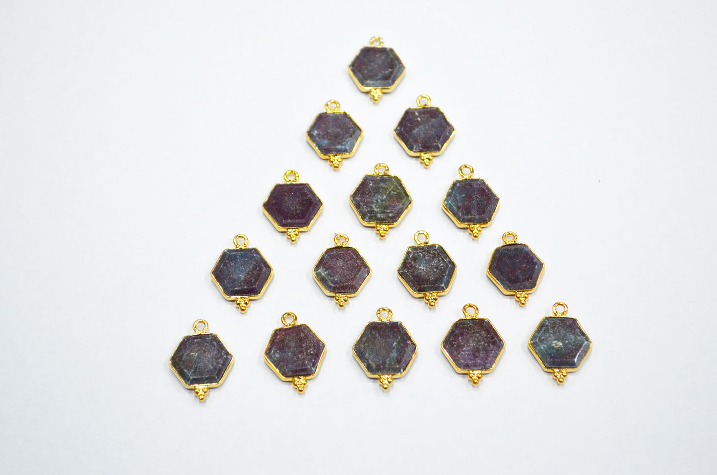 Ruby Kyanite Faceted Hexagon Shape Connector , Sold By Piece , 13 - 15 mm , RB-7494