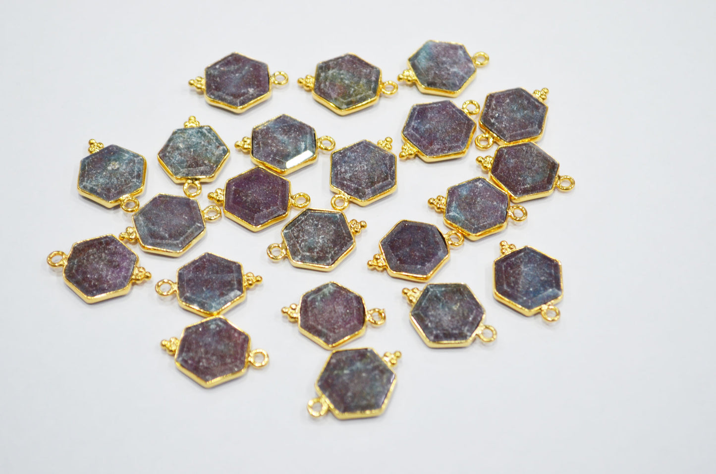 Ruby Kyanite Faceted Hexagon Shape Connector , Sold By Piece , 13 - 15 mm , RB-7494