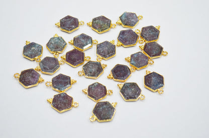 Ruby Kyanite Faceted Hexagon Shape Connector , Sold By Piece , 13 - 15 mm , RB-7494