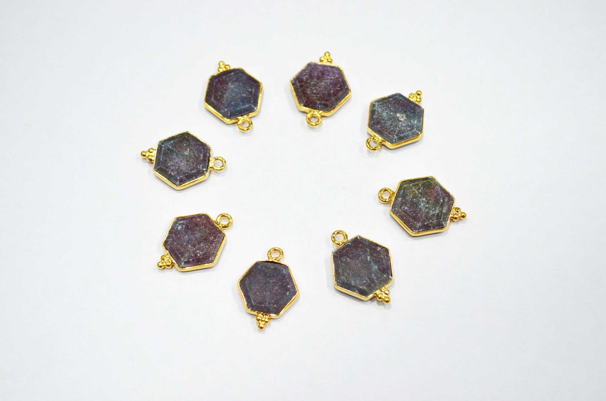 Ruby Kyanite Faceted Hexagon Shape Connector , Sold By Piece , 13 - 15 mm , RB-7494