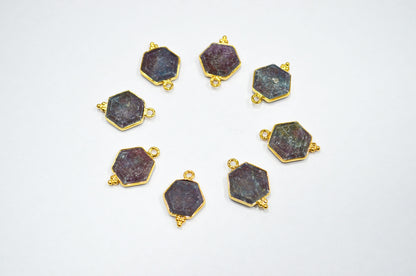 Ruby Kyanite Faceted Hexagon Shape Connector , Sold By Piece , 13 - 15 mm , RB-7494