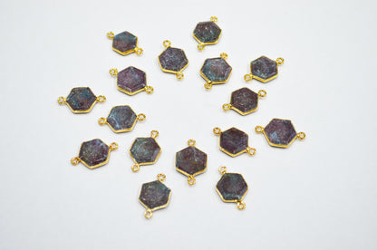 Ruby Kyanite Faceted Hexagon Shape Connector , Sold By Piece , 13 - 15 mm , RB-7495