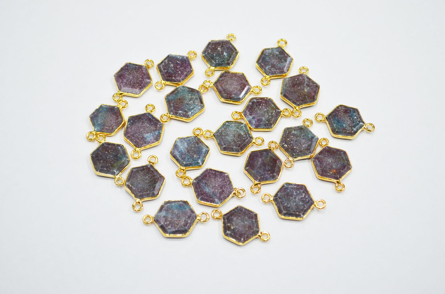 Ruby Kyanite Faceted Hexagon Shape Connector , Sold By Piece , 13 - 15 mm , RB-7495