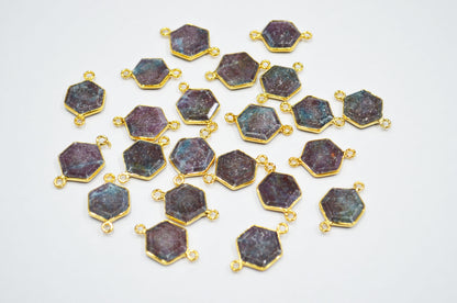 Ruby Kyanite Faceted Hexagon Shape Connector , Sold By Piece , 13 - 15 mm , RB-7495