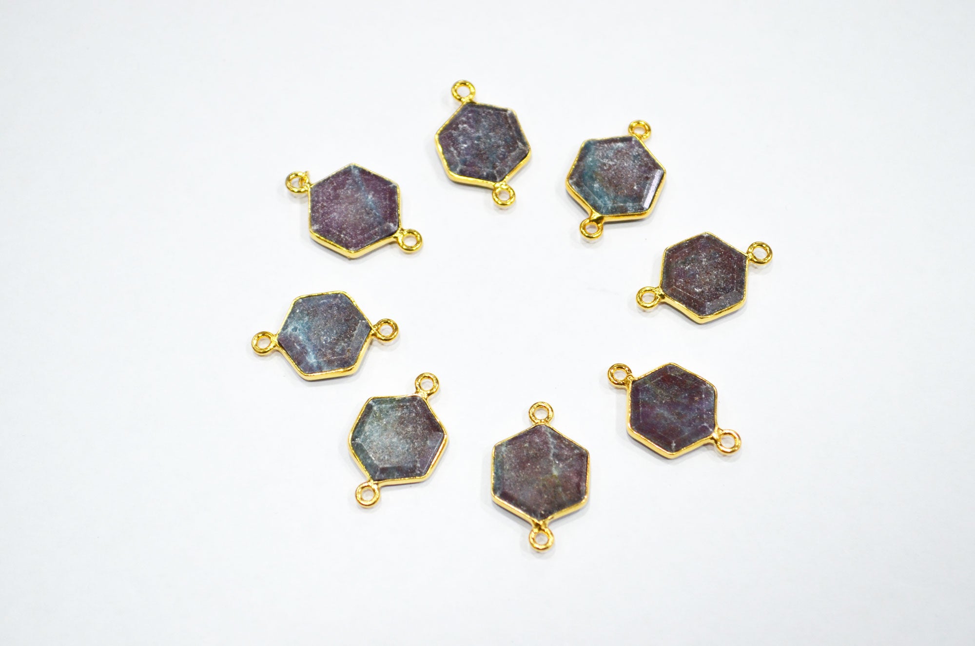 Ruby Kyanite Faceted Hexagon Shape Connector , Sold By Piece , 13 - 15 mm , RB-7495