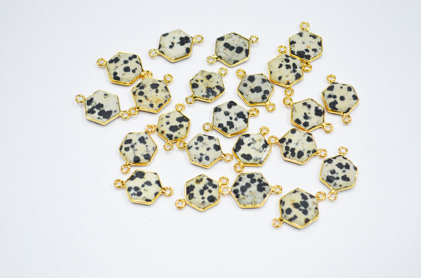 Dalmatian Faceted Hexagon Shape Connector , Sold By Piece , 13 - 16 mm , RB-7496