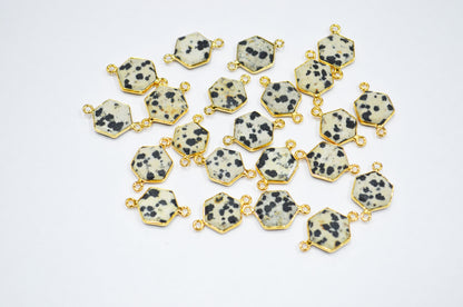 Dalmatian Faceted Hexagon Shape Connector , Sold By Piece , 13 - 16 mm , RB-7496