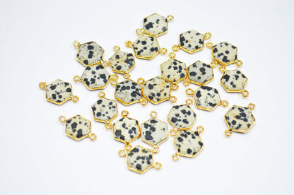 Dalmatian Faceted Hexagon Shape Connector , Sold By Piece , 13 - 16 mm , RB-7496