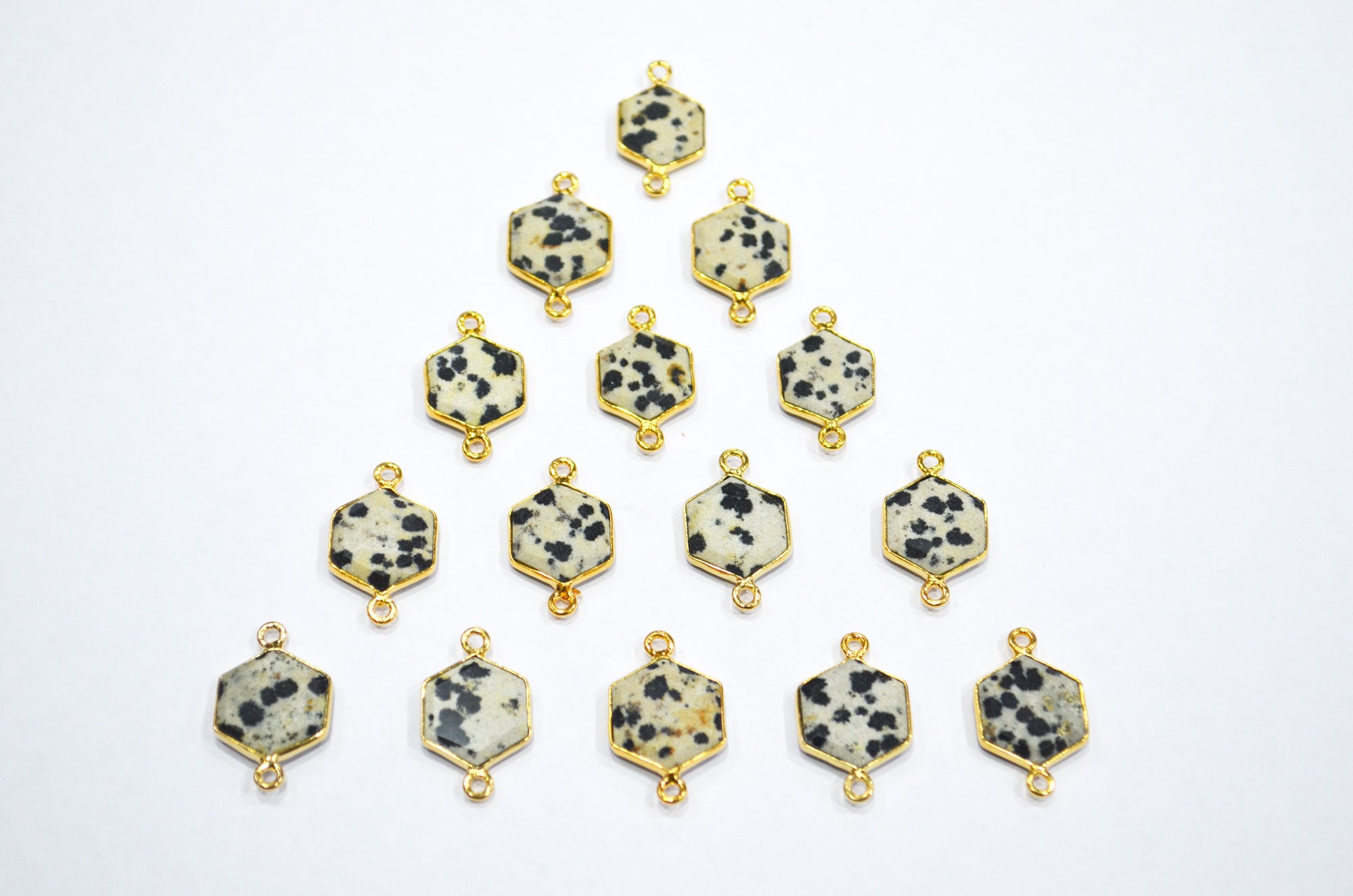Dalmatian Faceted Hexagon Shape Connector , Sold By Piece , 13 - 16 mm , RB-7496
