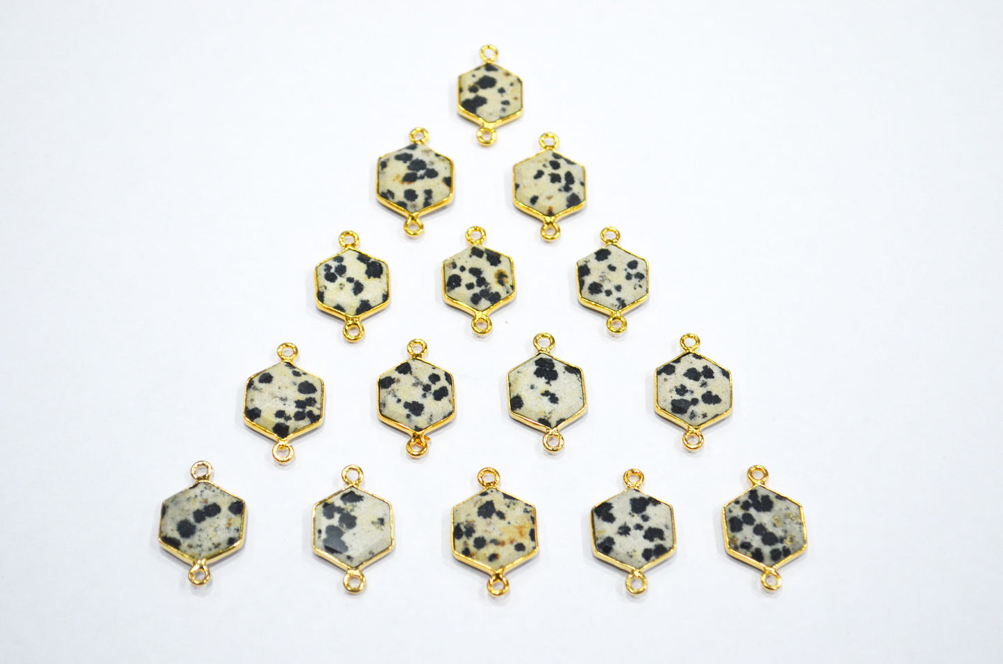 Dalmatian Faceted Hexagon Shape Connector , Sold By Piece , 13 - 16 mm , RB-7496
