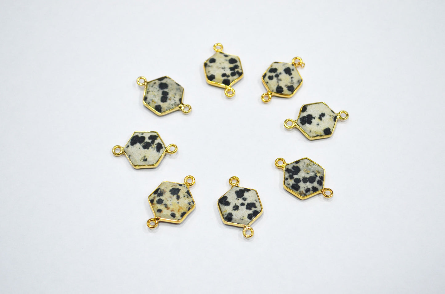 Dalmatian Faceted Hexagon Shape Connector , Sold By Piece , 13 - 16 mm , RB-7496