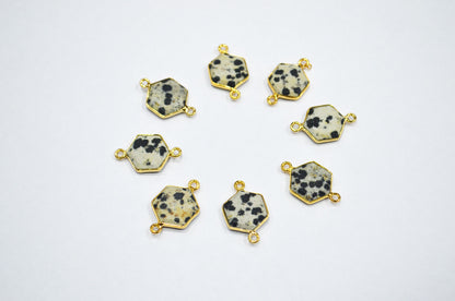 Dalmatian Faceted Hexagon Shape Connector , Sold By Piece , 13 - 16 mm , RB-7496