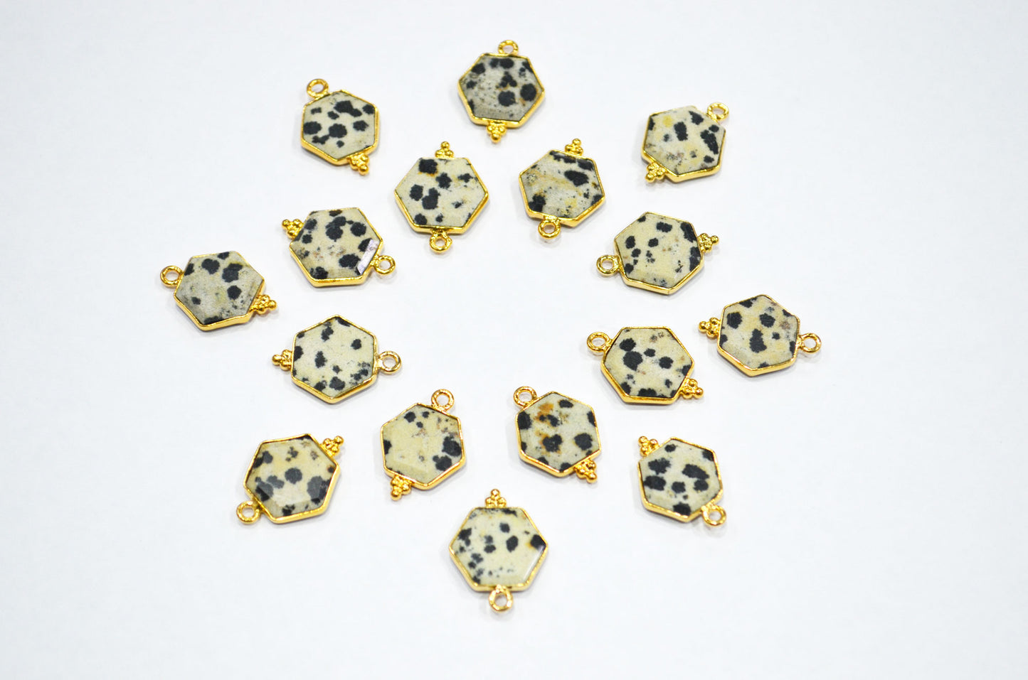 Dalmatian Faceted Hexagon Shape Connector , Sold By Piece , 13 - 16 mm , RB-7497