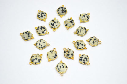 Dalmatian Faceted Hexagon Shape Connector , Sold By Piece , 13 - 16 mm , RB-7497