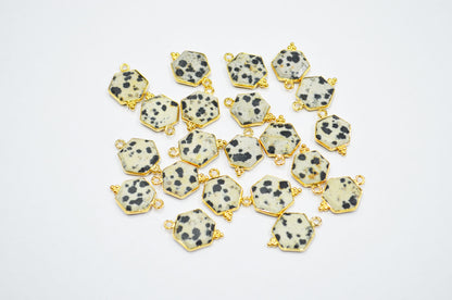 Dalmatian Faceted Hexagon Shape Connector , Sold By Piece , 13 - 16 mm , RB-7497