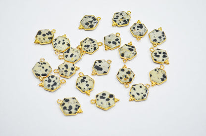 Dalmatian Faceted Hexagon Shape Connector , Sold By Piece , 13 - 16 mm , RB-7497