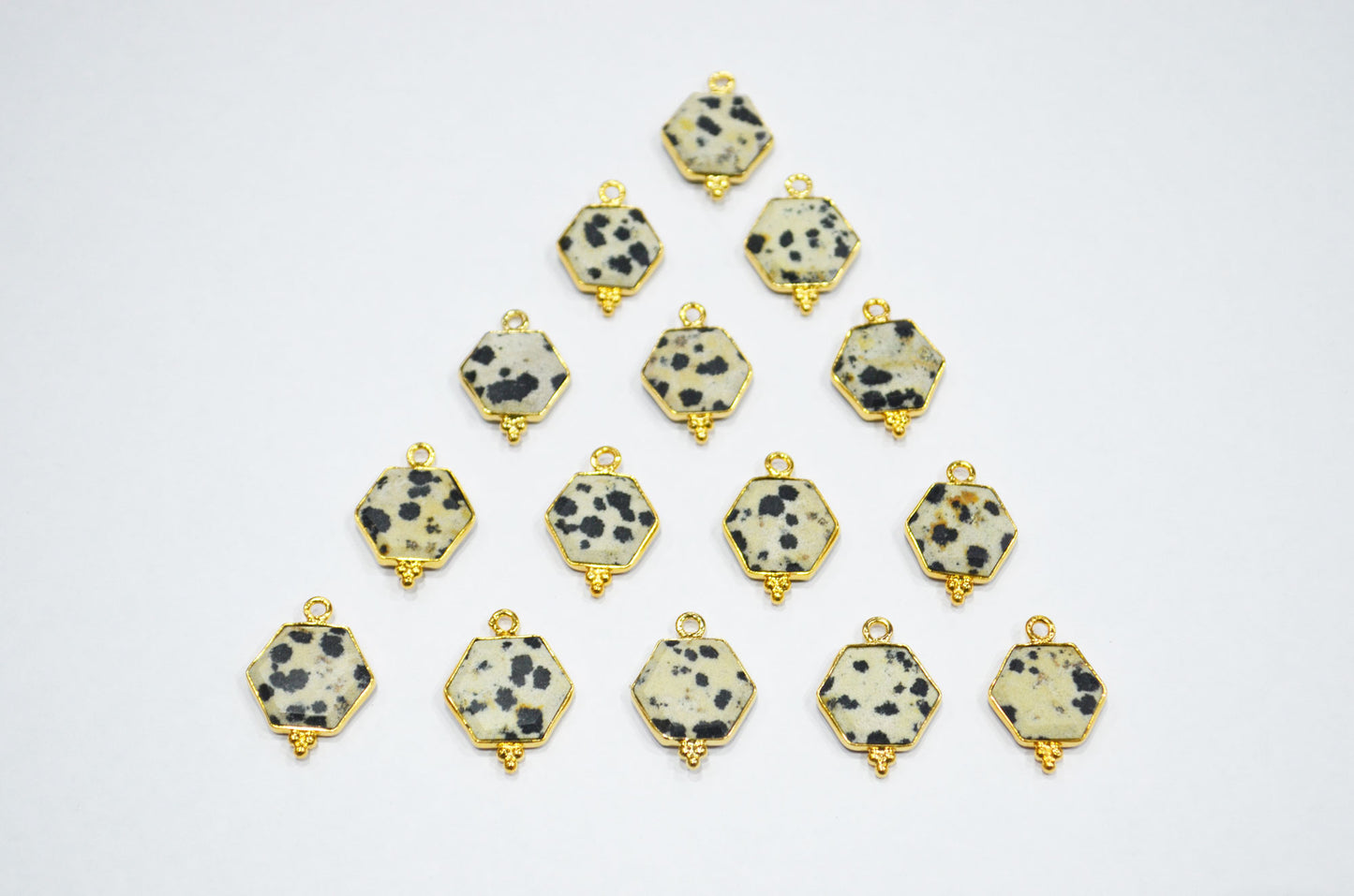 Dalmatian Faceted Hexagon Shape Connector , Sold By Piece , 13 - 16 mm , RB-7497