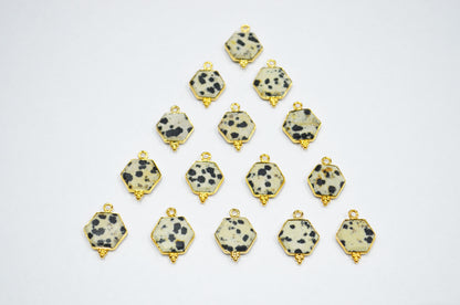 Dalmatian Faceted Hexagon Shape Connector , Sold By Piece , 13 - 16 mm , RB-7497
