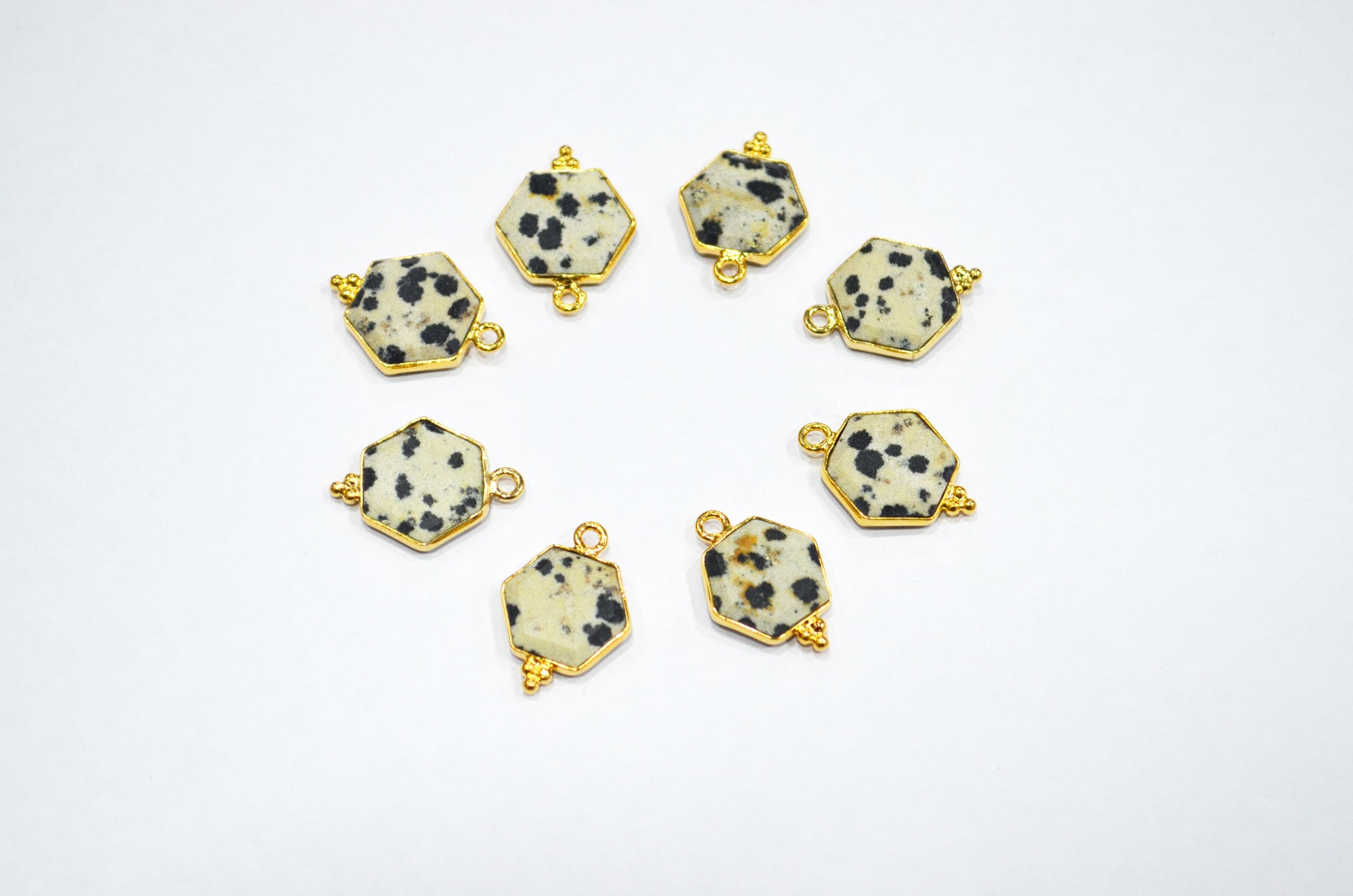 Dalmatian Faceted Hexagon Shape Connector , Sold By Piece , 13 - 16 mm , RB-7497