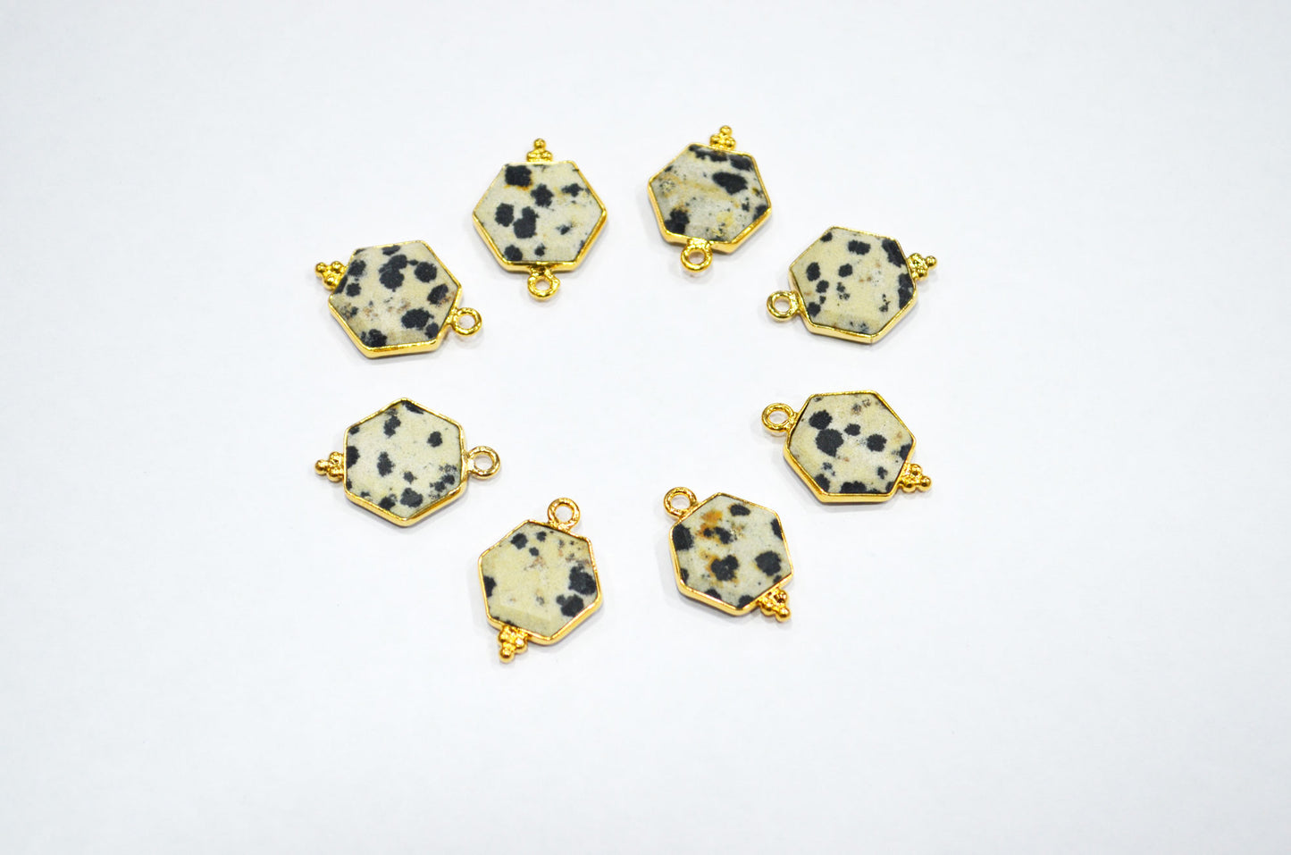 Dalmatian Faceted Hexagon Shape Connector , Sold By Piece , 13 - 16 mm , RB-7497