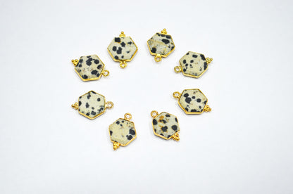 Dalmatian Faceted Hexagon Shape Connector , Sold By Piece , 13 - 16 mm , RB-7497