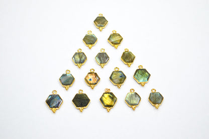 Labradorite Faceted Hexagon Shape Connector , Sold By Piece , 12 - 14 mm , RB-7498
