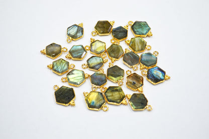 Labradorite Faceted Hexagon Shape Connector , Sold By Piece , 12 - 14 mm , RB-7498
