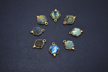 Labradorite Faceted Hexagon Shape Connector , Sold By Piece , 12 - 14 mm , RB-7498