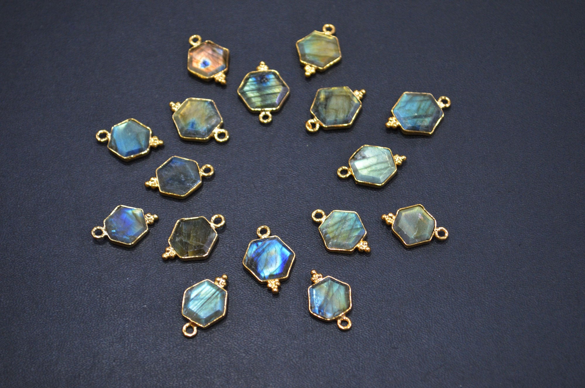 Labradorite Faceted Hexagon Shape Connector , Sold By Piece , 12 - 14 mm , RB-7498