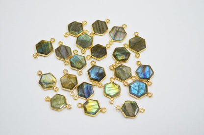 Labradorite Faceted Hexagon Shape Connector , Sold By Piece , 13 - 15 mm , RB-7499