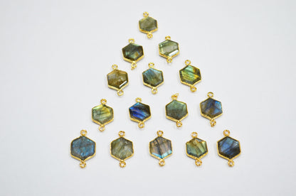 Labradorite Faceted Hexagon Shape Connector , Sold By Piece , 13 - 15 mm , RB-7499