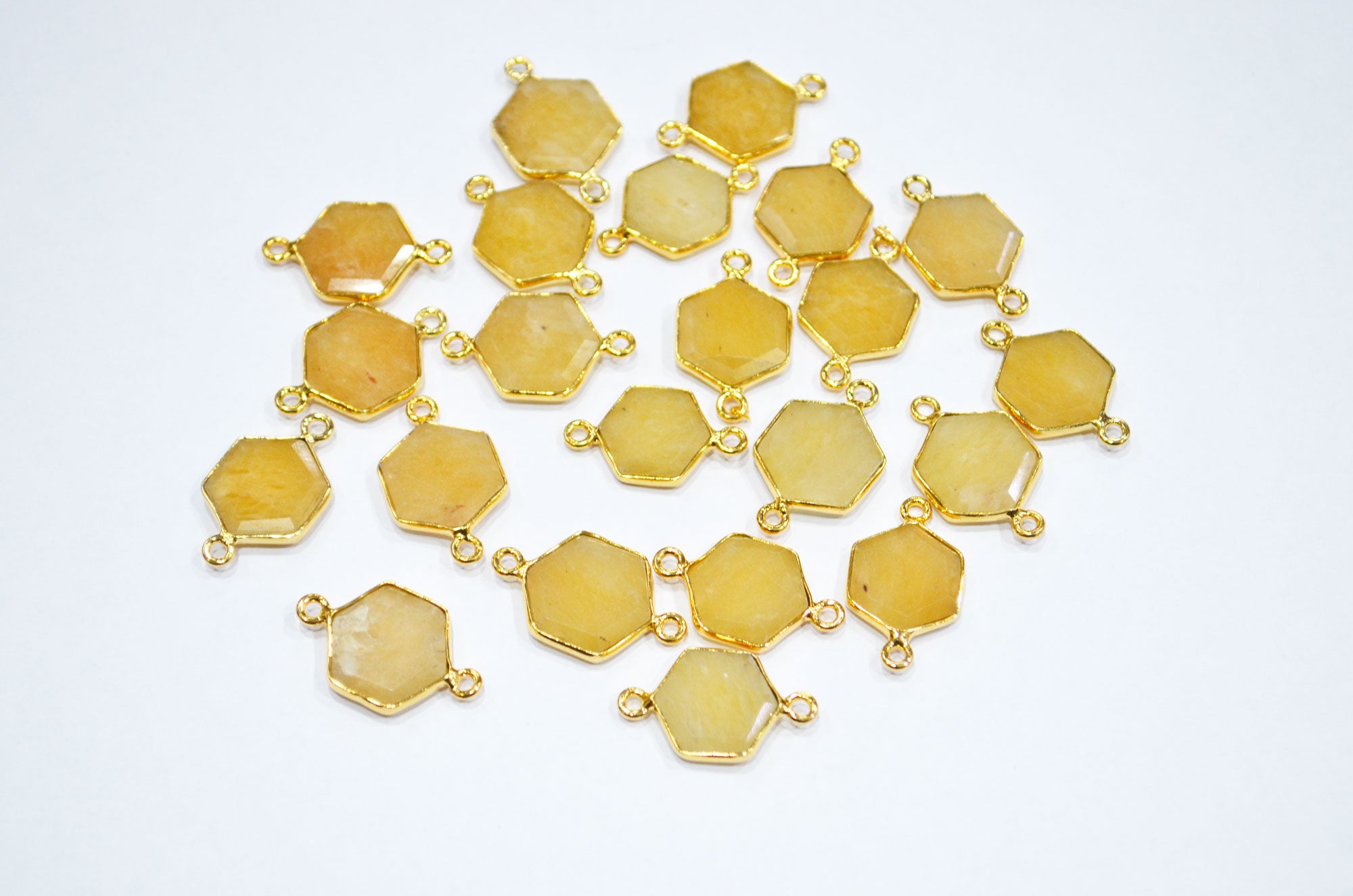 Yellow Aventurine Faceted Hexagon Shape Connector , Sold By Piece , 13 - 15 mm , RB-7502