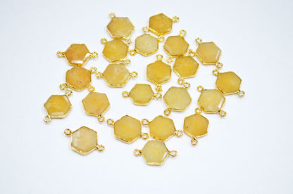 Yellow Aventurine Faceted Hexagon Shape Connector , Sold By Piece , 13 - 15 mm , RB-7502