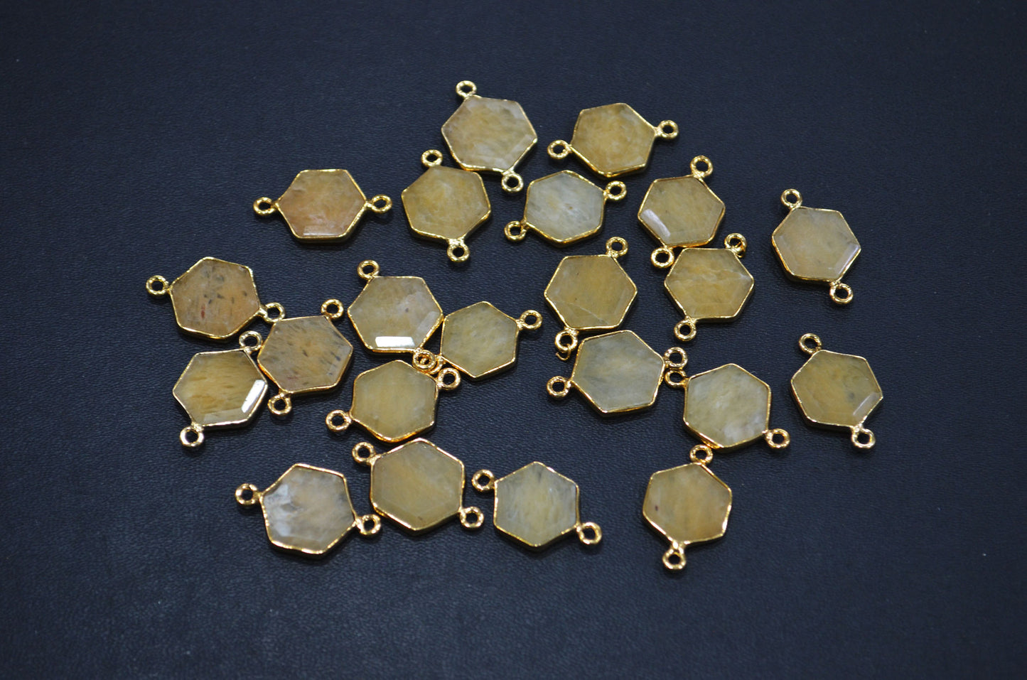 Yellow Aventurine Faceted Hexagon Shape Connector , Sold By Piece , 13 - 15 mm , RB-7502
