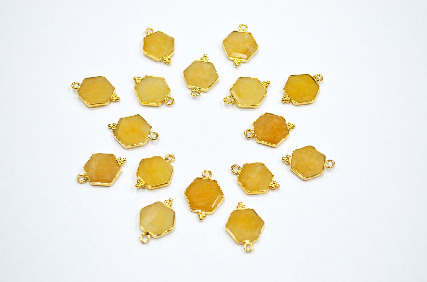 Yellow Aventurine Faceted Hexagon Shape Connector , Sold By Piece , 13 - 15 mm , RB-7501