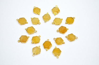 Yellow Aventurine Faceted Hexagon Shape Connector , Sold By Piece , 13 - 15 mm , RB-7501