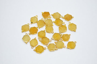 Yellow Aventurine Faceted Hexagon Shape Connector , Sold By Piece , 13 - 15 mm , RB-7501