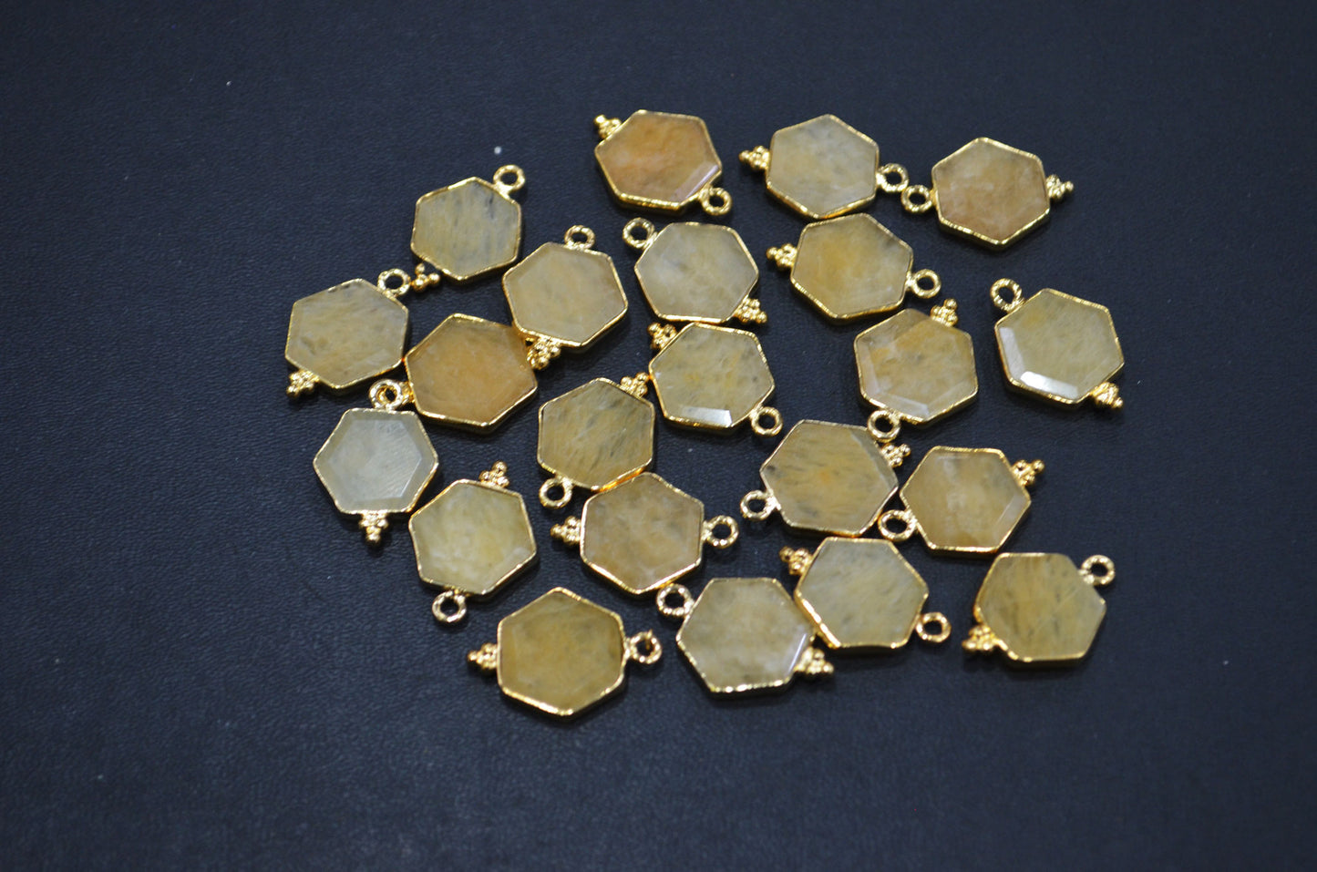 Yellow Aventurine Faceted Hexagon Shape Connector , Sold By Piece , 13 - 15 mm , RB-7501