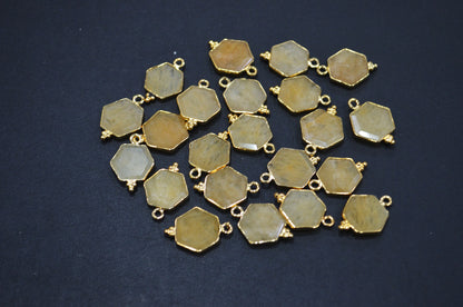 Yellow Aventurine Faceted Hexagon Shape Connector , Sold By Piece , 13 - 15 mm , RB-7501