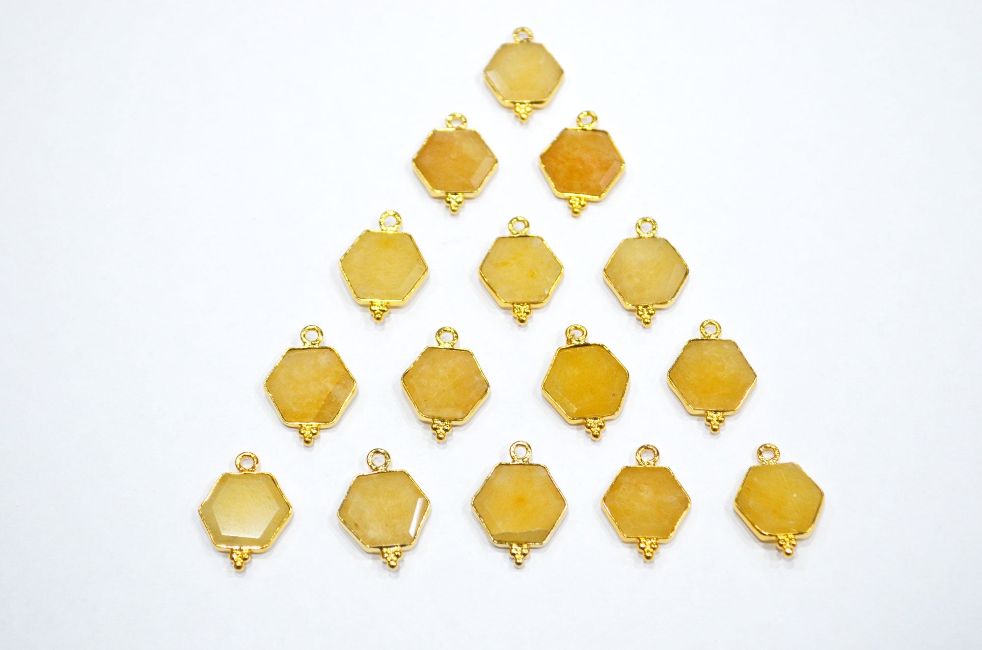 Yellow Aventurine Faceted Hexagon Shape Connector , Sold By Piece , 13 - 15 mm , RB-7501
