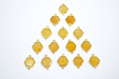 Yellow Aventurine Faceted Hexagon Shape Connector , Sold By Piece , 13 - 15 mm , RB-7501