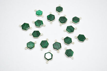 Malachite Faceted Hexagon Shape Connector , Sold By Piece , 13 - 15 mm , RB-7502