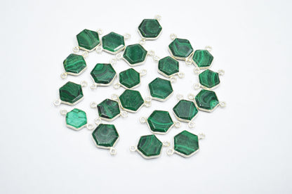 Malachite Faceted Hexagon Shape Connector , Sold By Piece , 13 - 15 mm , RB-7502