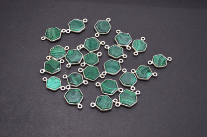 Malachite Faceted Hexagon Shape Connector , Sold By Piece , 13 - 15 mm , RB-7502