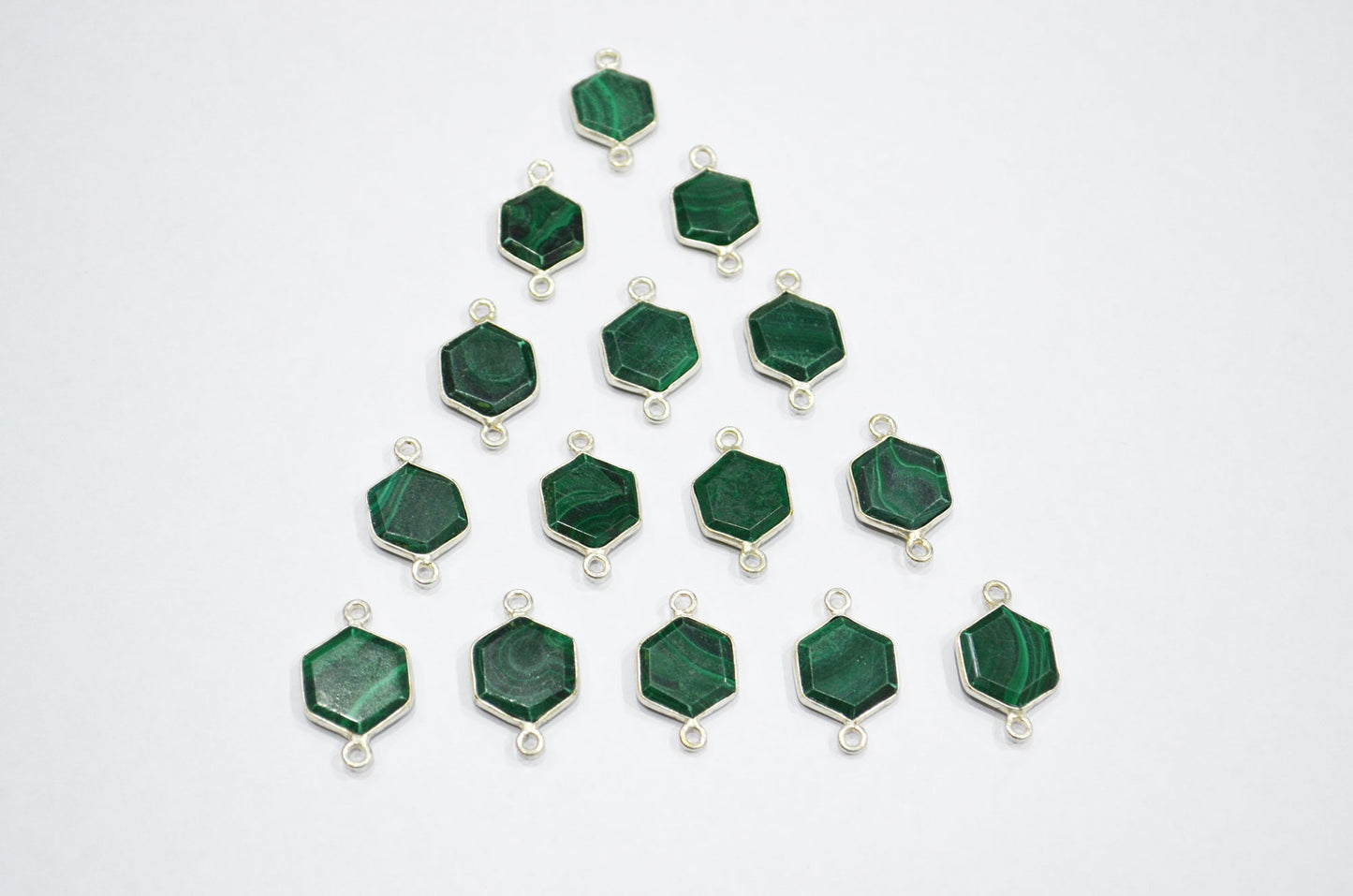 Malachite Faceted Hexagon Shape Connector , Sold By Piece , 13 - 15 mm , RB-7502